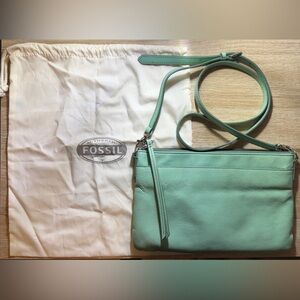 Fossil Crossbody Bag Mint Green Pebbled Leather Boho Festival